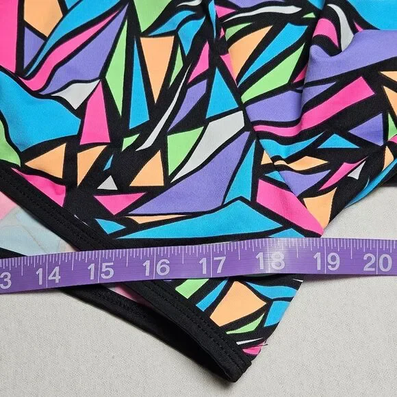 Rolita Couture Bold Colorful Neon Stained Glass Print Festival Buckle Crop Top - Picture 11 of 14